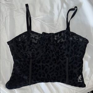 Black Leopard Print Bustier Top